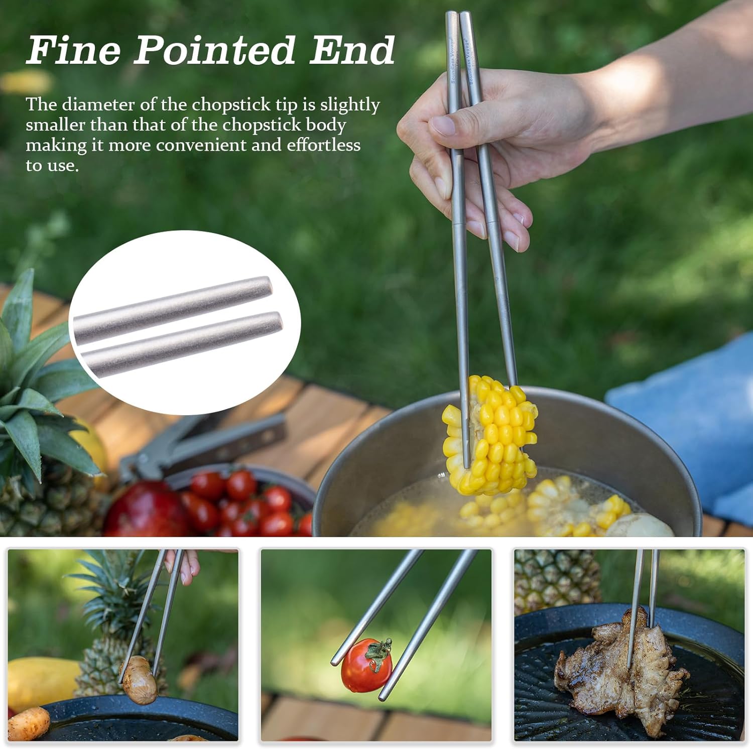 Boundless Voyage Titanium Spoon Fork Knife Telescopic Chopsticks Kitchen Utensils Set Folding Tableware Dinnerware Set Camping Flatware for 1-4 Person