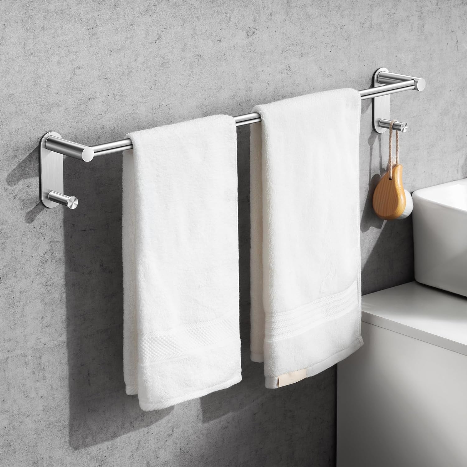 iSTAR Stainless Steel Self Adhesive Towel Holder for Bathroom Wall Mount Self Adhesive Towel Bar - Stick on Towel Rack for Bathroom, Napkin Holder No Drilling Towel Holder with 2 Hooks (18 Inch)-image-38