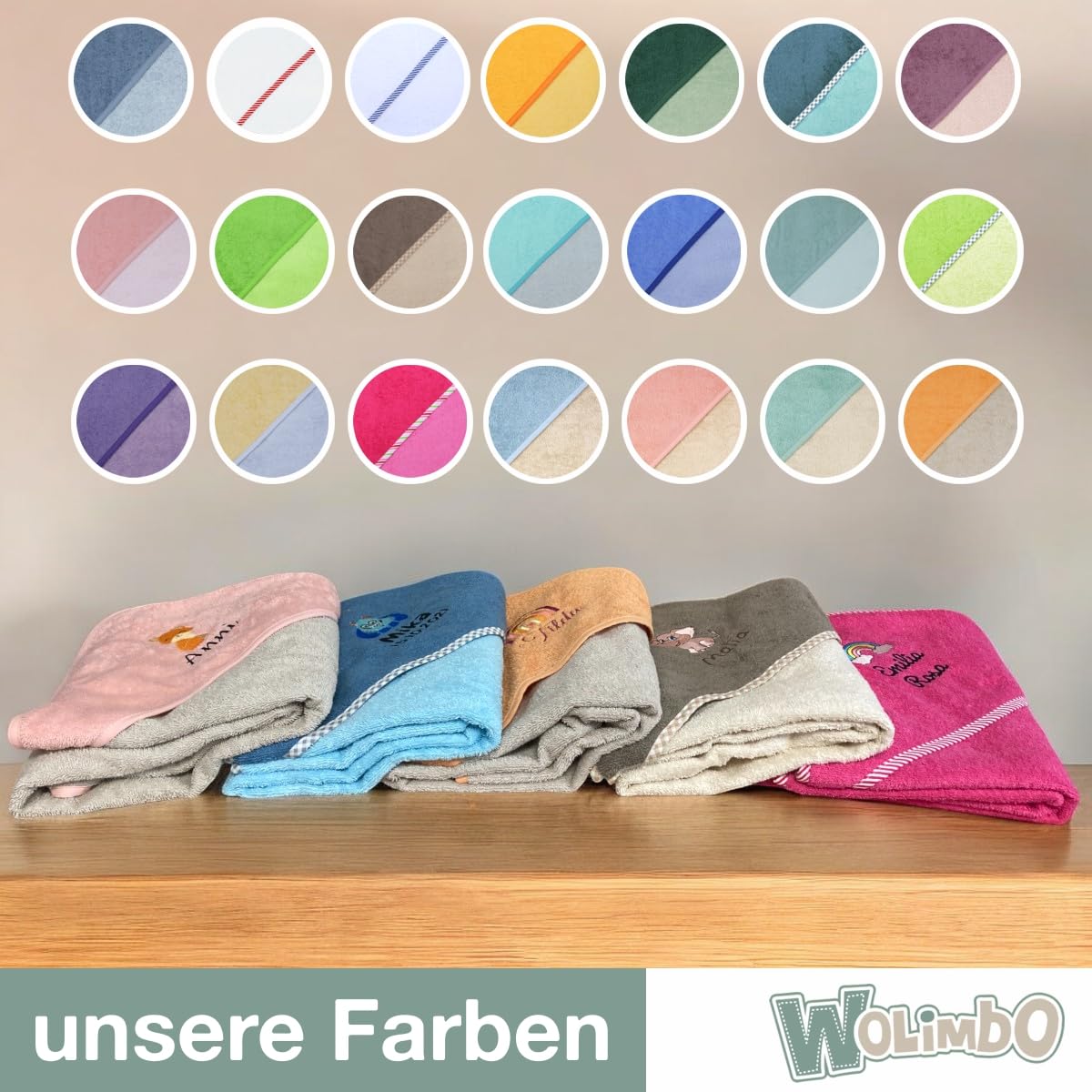 Wolimbo Kapuzenhandtuch personalisiert mit Namen und Motiv - Peach-Mauve - 80x80 cm - für Baby und Kinder