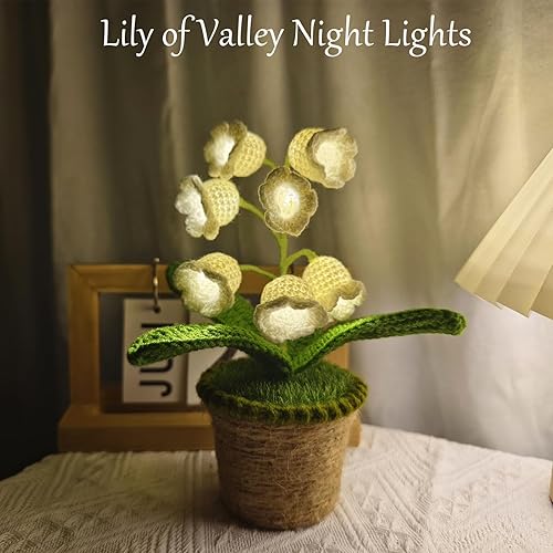 Miniatura 7 de Lámpara de lirio del valle, flores de ganchillo con luces nocturnas, lámpara de luz cálida, ideas de regalo para cumpleaños, Navidad, San Valentín,