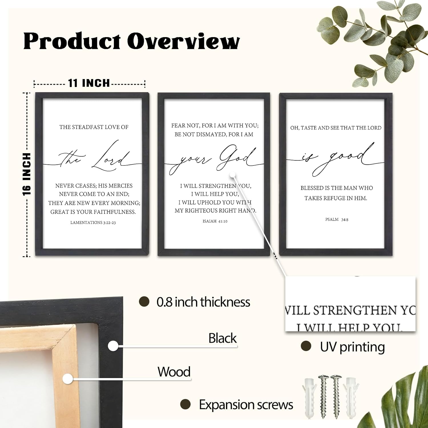 FZMHASLWW The Lord Your God Is Good Sign Bible Verses Wall Decor 16"X11" Set of 3 Christian Scripture Prayer Inspirational Motivational Quotes Family Framed Wall Art (Black)