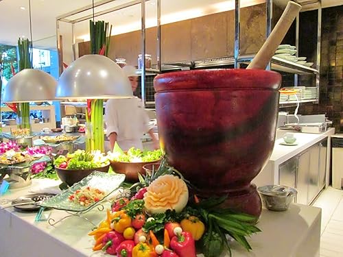 Miniatura 5 de Tamaño 8 pulgadas Mortero Kruk de madera con maja molienda loza cerámica papaya ensalada Somtum mezclador Utensilios de cocina Menú de alimentos