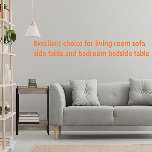 Miniatura 4 de Mesa auxiliar, mesa auxiliar cuadrada moderna industrial, mesita de noche de madera con marco de metal de 2 niveles, mesas auxiliares, muebles para