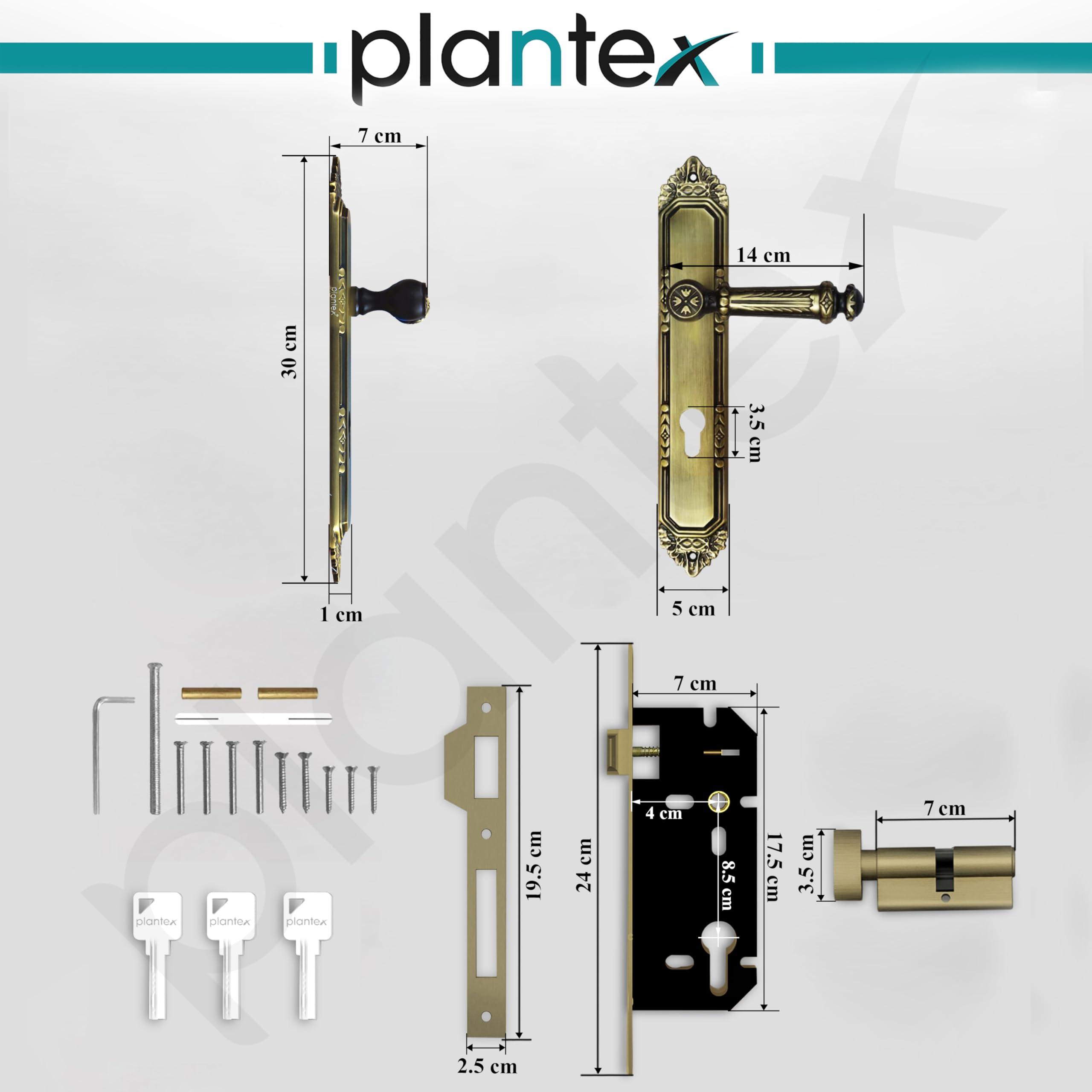 Plantex Heavy-Duty Door Lock Set - Main Door Lock Handle Set/ 6-Lever Lock Mechanism with 3 Years of Warranty/Mortise Lock with 3 Keys, Brass Lock Body & Cylinder(596 - Brass Antique) — Amazon image 3