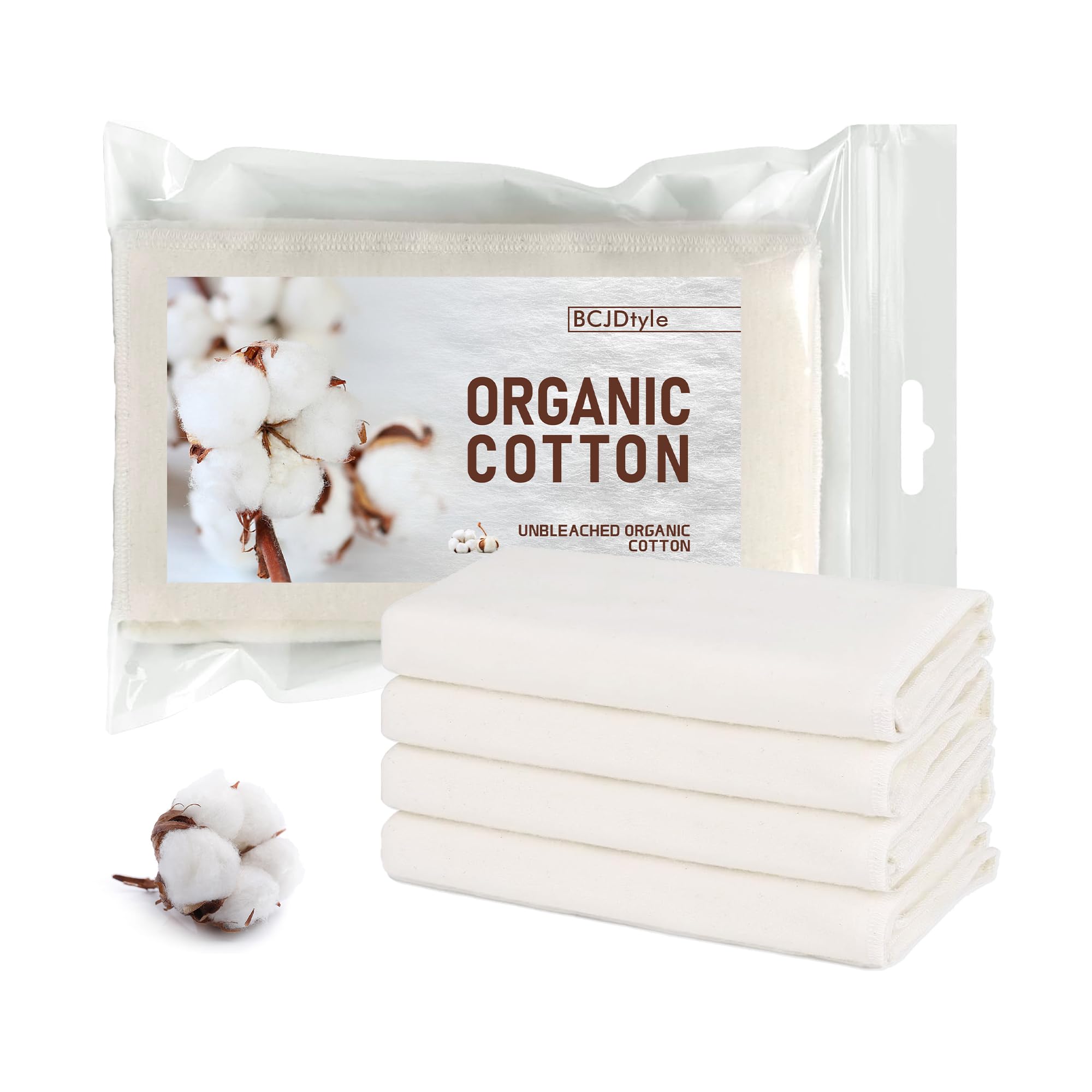 Organic Cotton Flannel Unbleached Wool Wrap 4Pcs for Castor Oil Pack, Reusable & Mess-Free, Highly Absorbent for Massage Pain Relief, Soothing Heat Compress for Liver, Abdomen & Joint