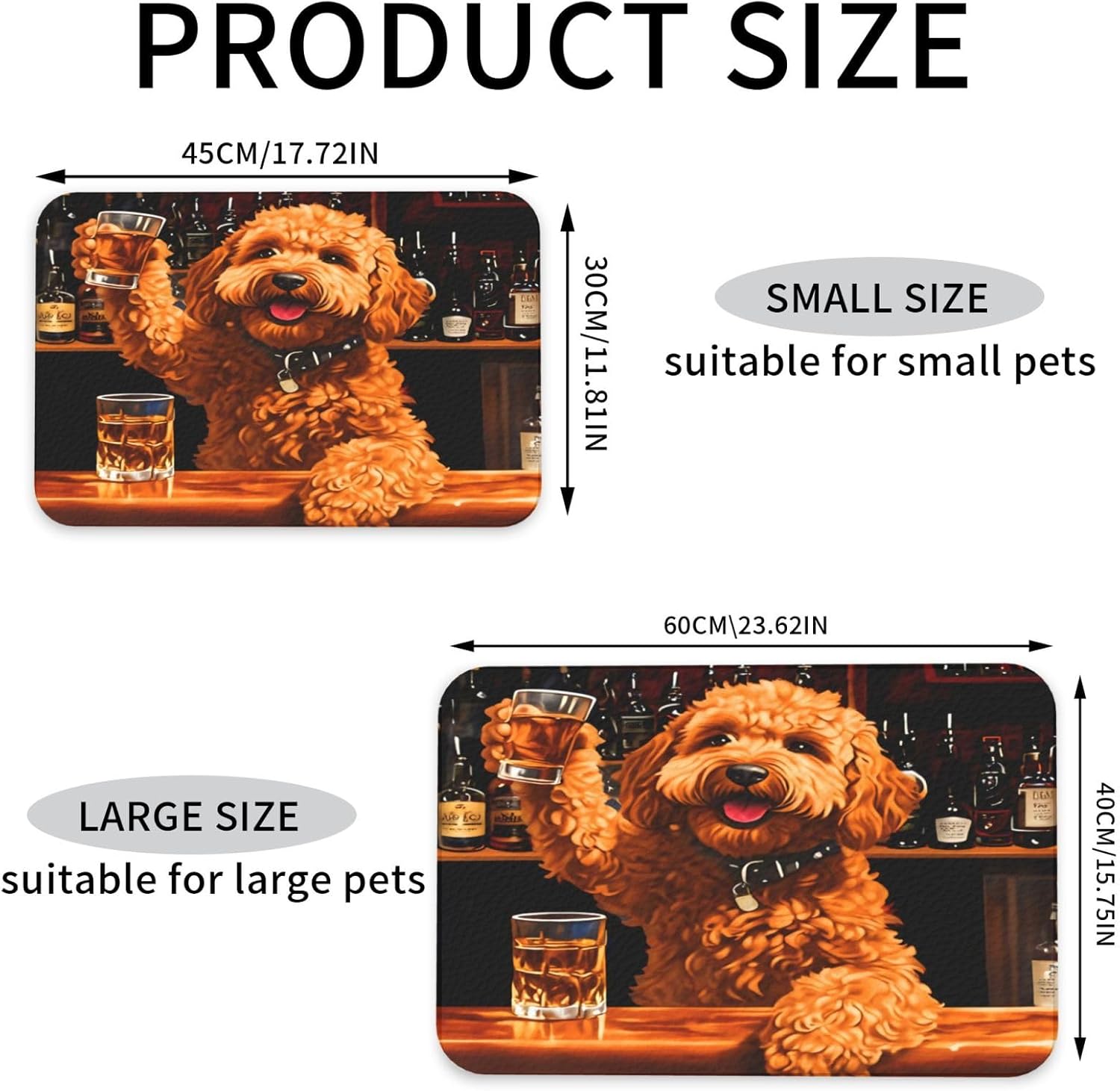 Funny Dog Dog Food Mat, Leather Pet Feeding Mat, Cat Mat for Food, Absorbent Pet Placemat for Indoor Outdoor Water Bowl 40x60cm