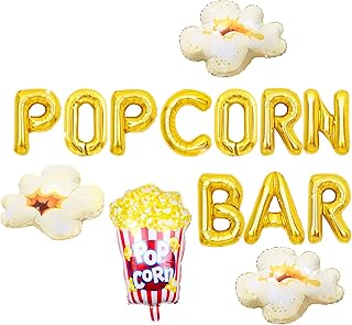 LaVenty Popcorn Bar Sign Balloon Popcorn Theme Party Sign Decoration for Kids Children Birthday Decors Night Themed Party Decoration