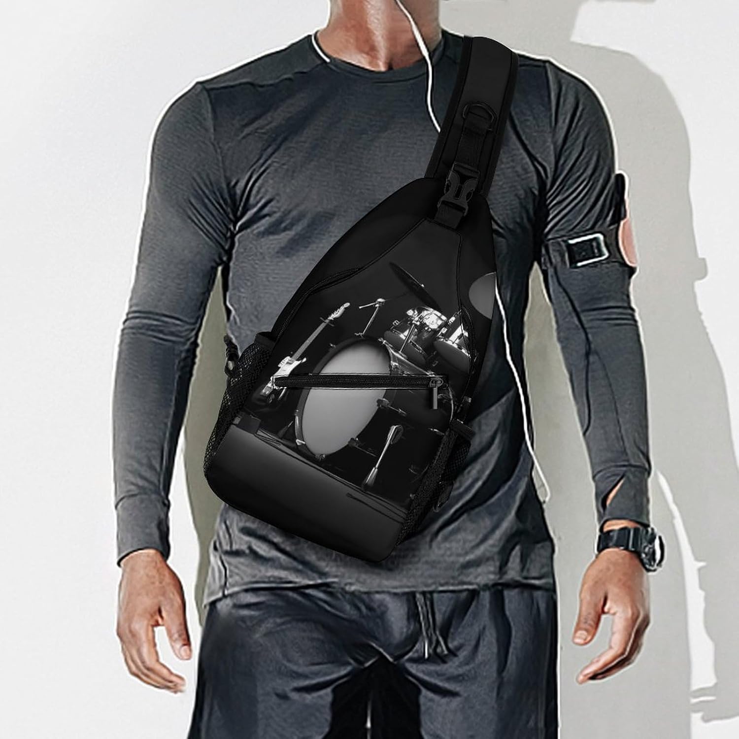 Drum Kit Musical Men Crossbody Sling Backpack Chest Bag | Travel Fanny Pack,Hiking Daypack,Print Shoulder Bags