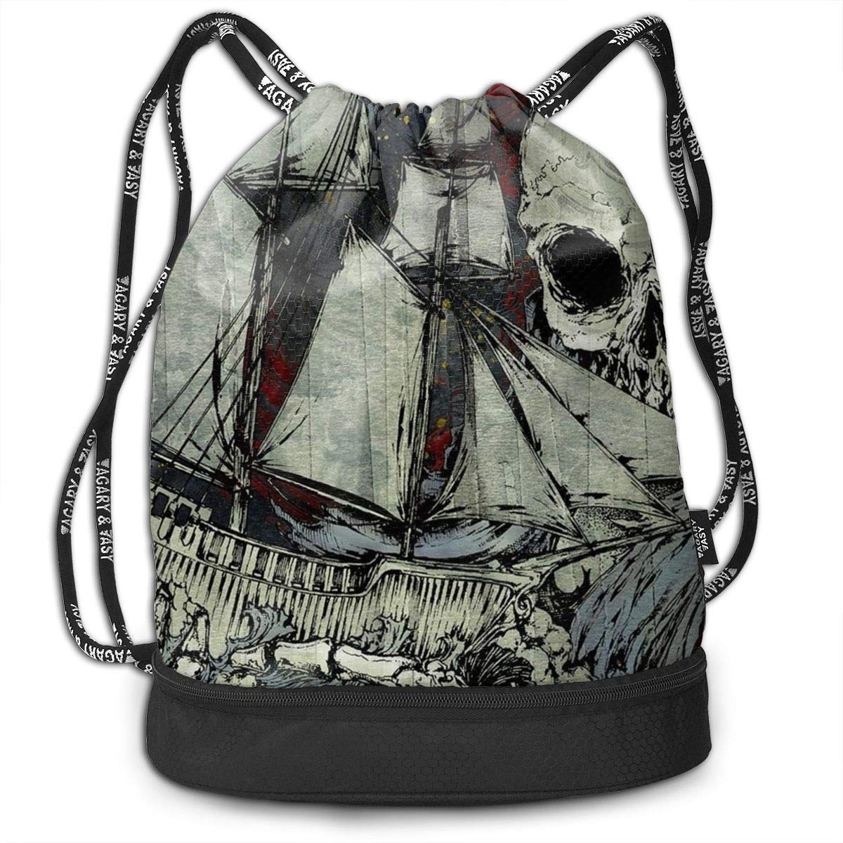 Polyester Drawstring Bag Theft Proof Water Resistant Large Size String Bag Large Capacity For Basketball, Volleyball, Sports & Workout Gear (Ship Skeleton Skull)