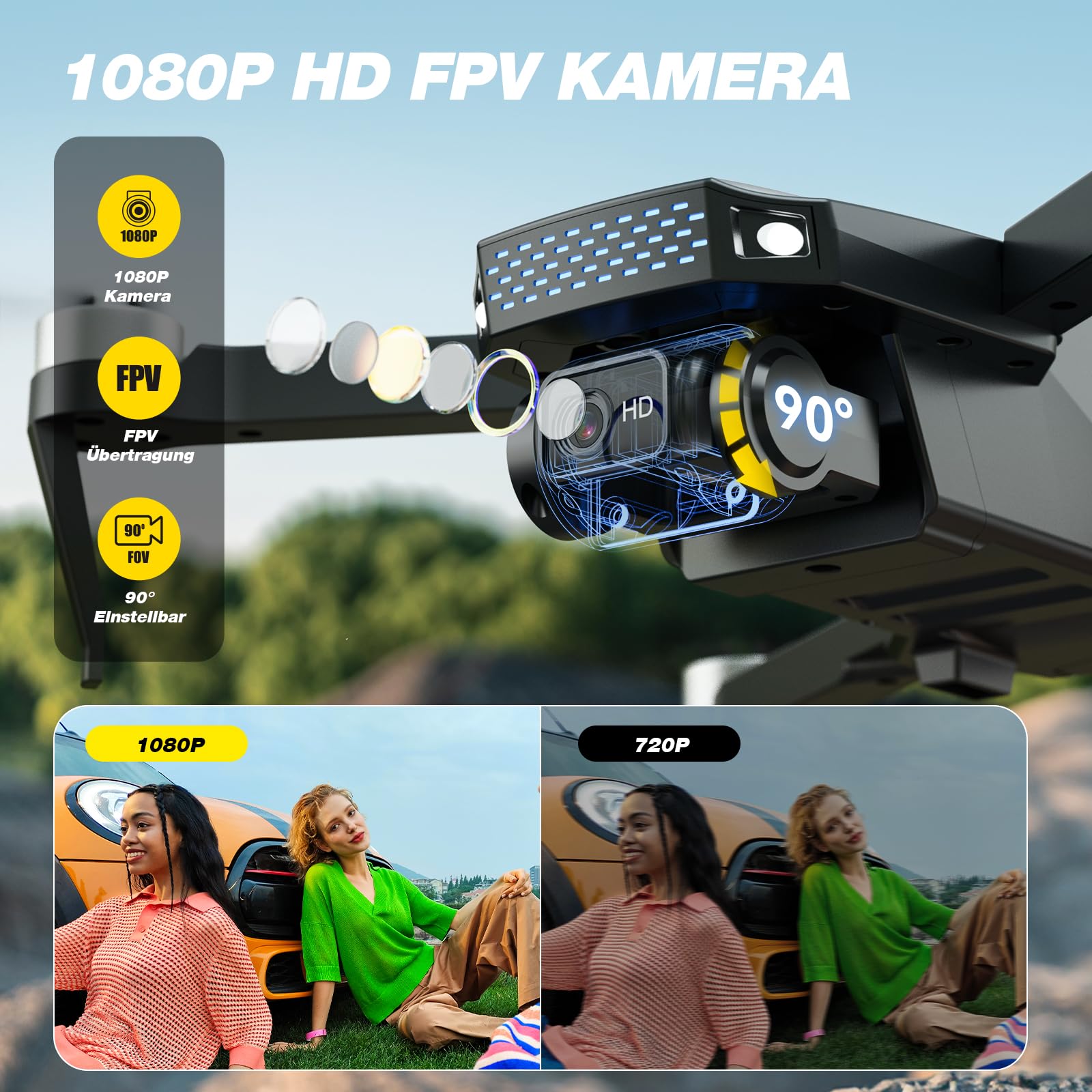 DEERC Drohne mit Kamera 1080P für Kinder, Anfänger, D20S RC Drohnen faltbar mit FPV Übertragung, 2 Akkus Lange Flugzeit, Bürstenloser Motor,Höhenhaltung,Optisch Fluss Spielzeug Geschenk für Jungend,C0