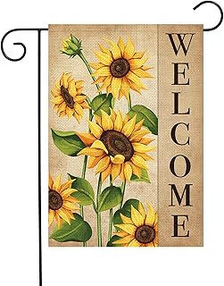Louise Maelys Welcome Floral Spring Summer Garden Flag 12x18 Double Sided, Burlap Small Vertical Spring Summer Fall Sunflower Flower Garden Yard Flags for Seasonal Outside Outdoor House Decoration (ONLY FLAG)