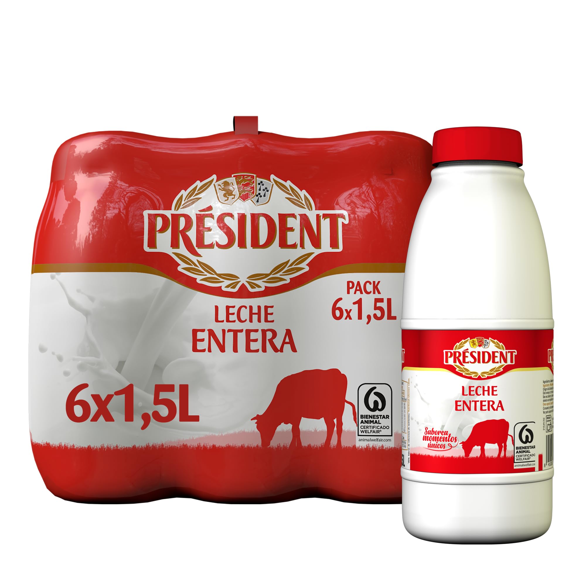 Président Leche Entera Bienestar Animal UHT Pack 6 x 1,5L