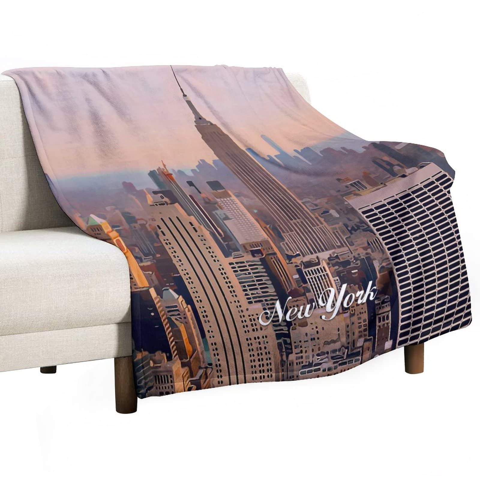 Plaid en micro polaire couverture flanelle pour lit et canapé motif urbain
