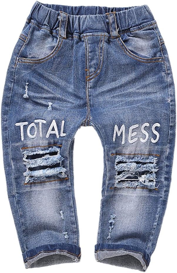 KIDSCOOL SPACE Baby Ripped Jean,Toddler Elastic Distressed Waist Denim Pants