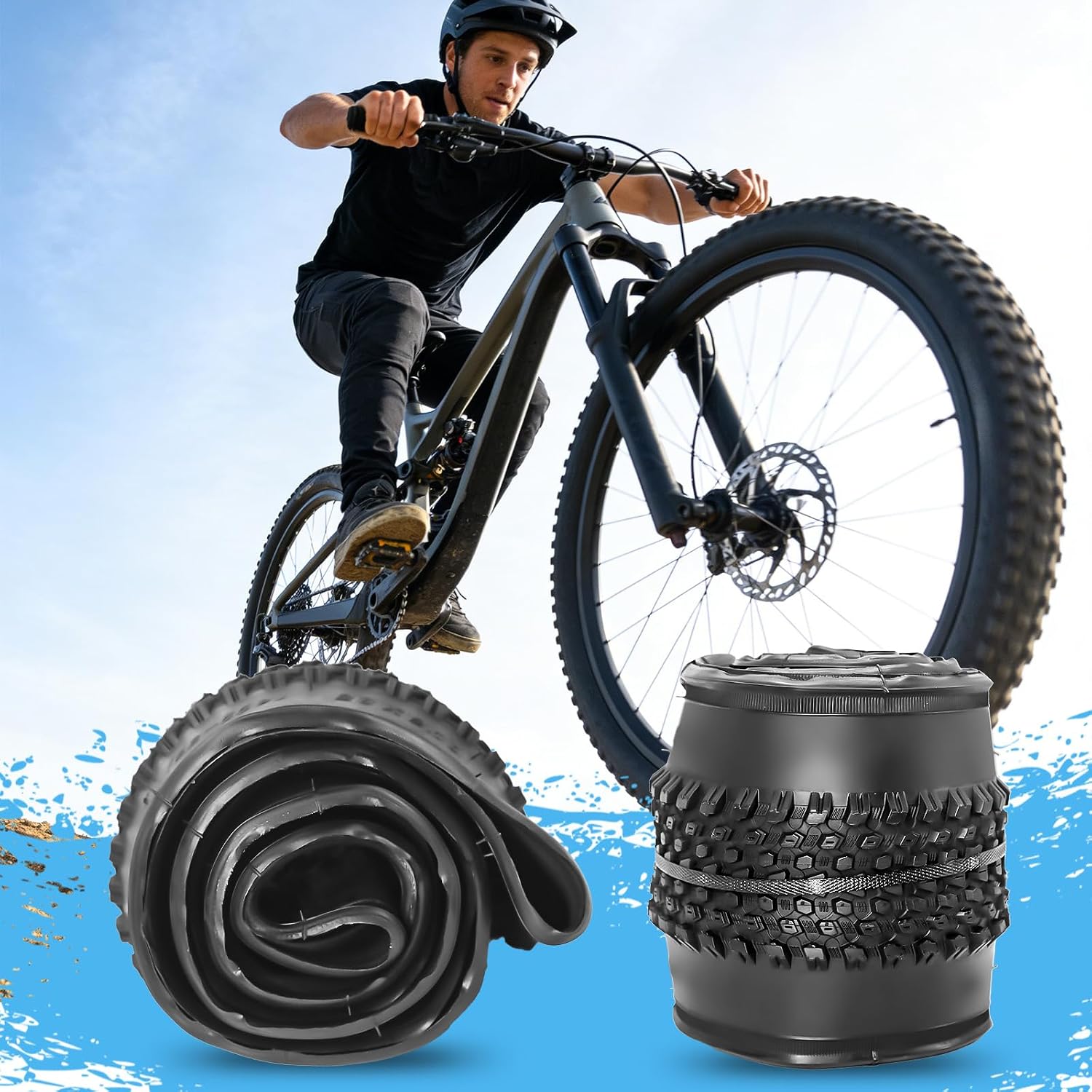 SIMEIQI 26"X2.1" / 29"X2.1" 2 Pack Bike Tires and Inner Tubes with Schrader AV 32mm Inner Tubes for 26"/ 29" x 2.0/2.10/2.125 and Rim Strips Gluless Patches Kit