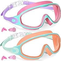 Keary 2-Pack Kids Swim Goggles Ages 3-15: UV Protection, Anti-Fog, Leakproof for Boys Girls Toddler Youth Pool Swimming