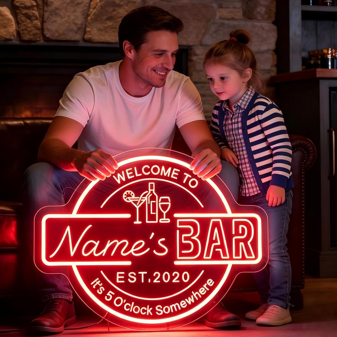 Custom Bar LED Neon Sign for Outdoor Indoor Use, Home Bar, Customizable Bar Sign for Man Cave Pub Bistro Shop Decor, Birthday Gifts for Him Son Dad, Custom Name/Date/Slogan Text & Fonts with Remote โ image 1