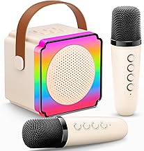 Karaoke for Children, Gift Toy for Girls 3-12 Years, Karaoke with Bluetooth Microphone, Gift Paper, LED Lights, Voice Changing Effects, Karaoke Microphone Gift Games for Girls 3-15 Years