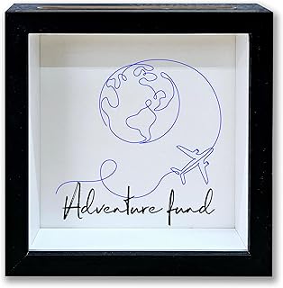 Adventure Fund Black Shadow Box Frame, Honeymoon Fund Box with Slot, Globe Themed Travel Memory Box, Adventure Archive Box Gifts, Decorative Wooden Money Savings, Wedding Gifts for Newlyweds -02