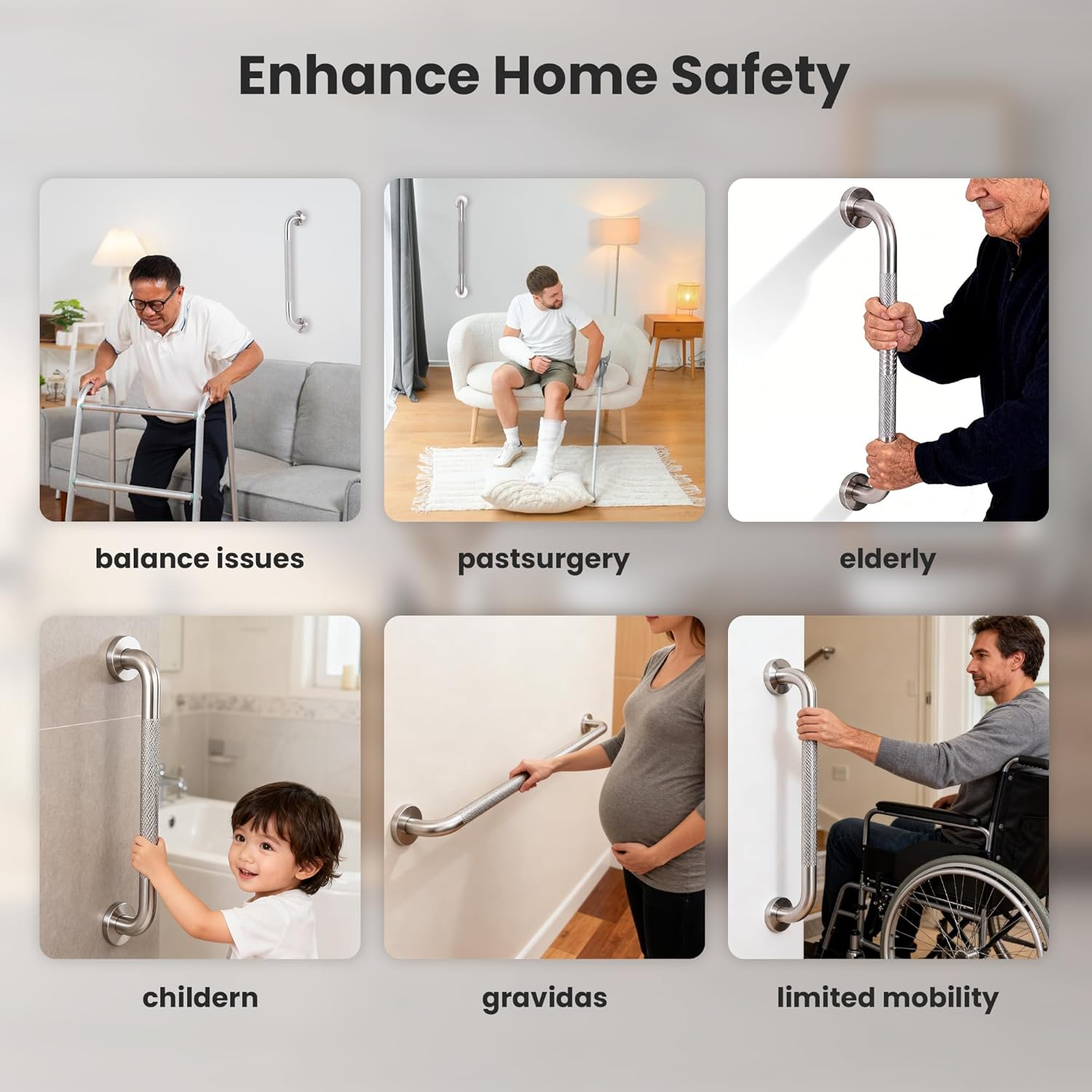 2 Pack 36 Inch Knurled Mirror Polished Stainless Steel Grab Bars for Wall, Extra-Long Shower Safety Bars for Seniors, 500 lbs Full Support Hand Rail for Bathroom,Handicap Accessories for Daily Living