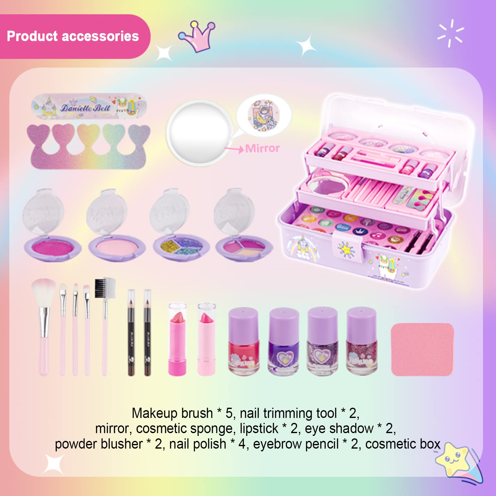 Walmeck Kit de Maquillaje para Princesa Infantil con Juego de Maquillaje Completo, Ideal para un Juego Creativo y Juego de Roles, Lavable, No, para Niñas