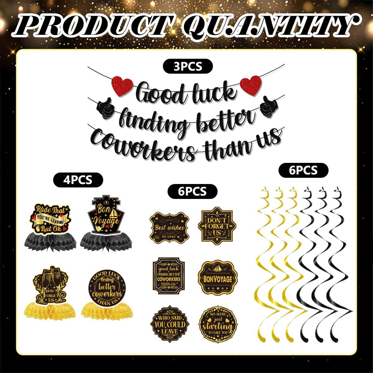 Going Away Party Decorations Include Good Luck Finding Better Coworkers Than Us Banners Hanging Swirls Honeycomb Centerpieces Farewell Theme Party Supplies