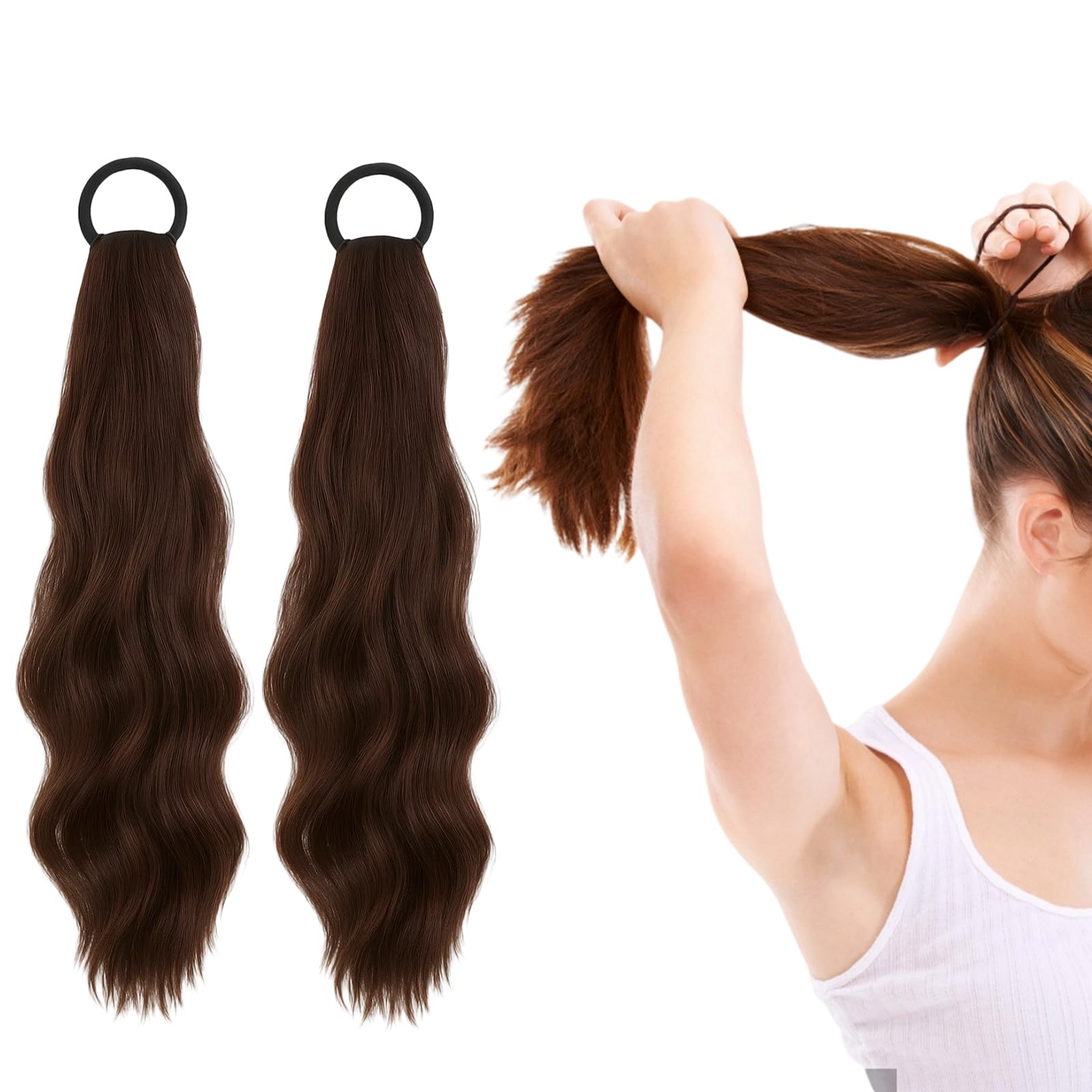 2PCS Ponytail Extension, Ponytail Extension Human Hair, Natural Looking Hair Extensions Ponytail