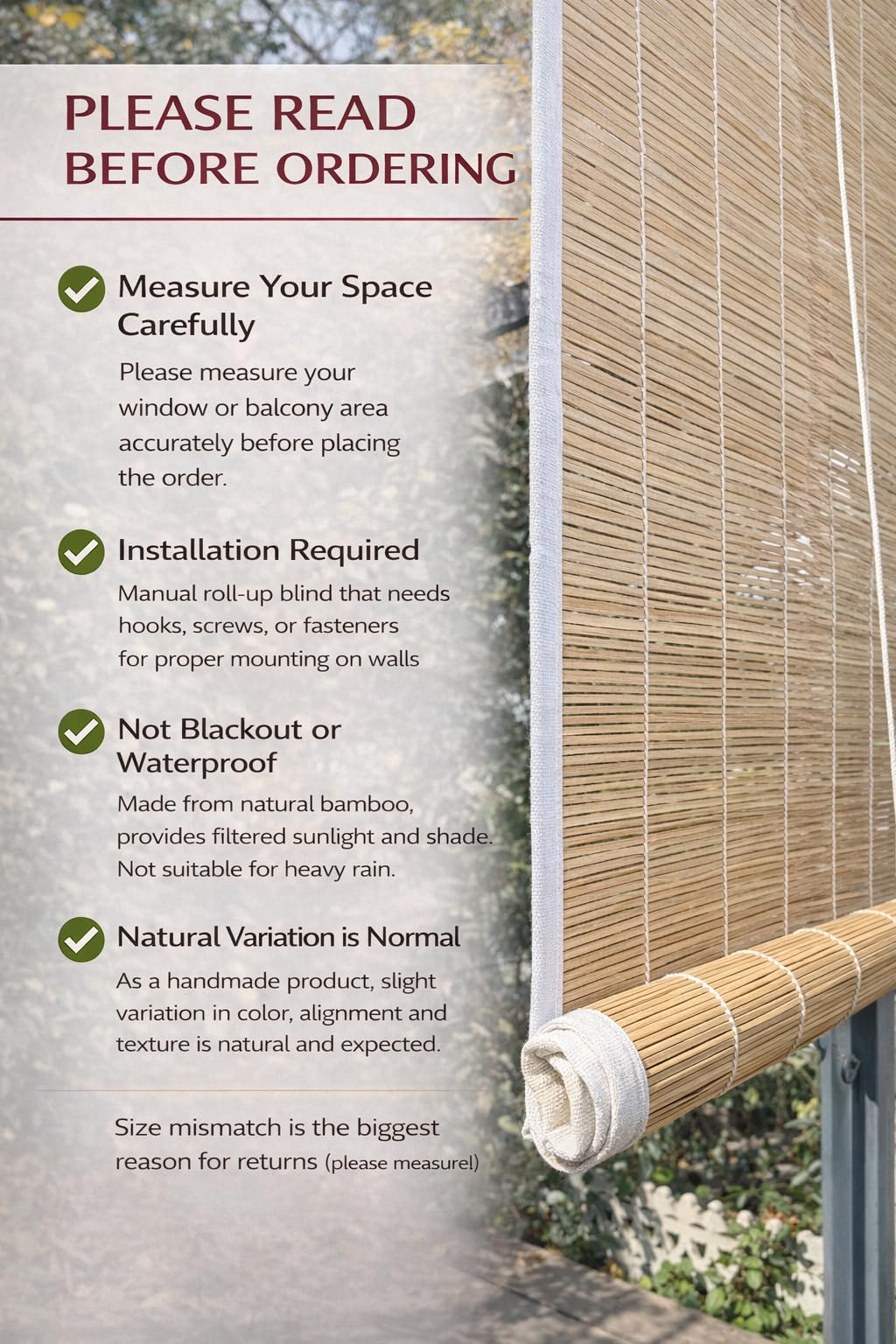 Bamboo Roll-Up Blinds - Sun & Heat Protection -2 Bamboo Roll-Up Blinds - Sun & Heat Protection -2
