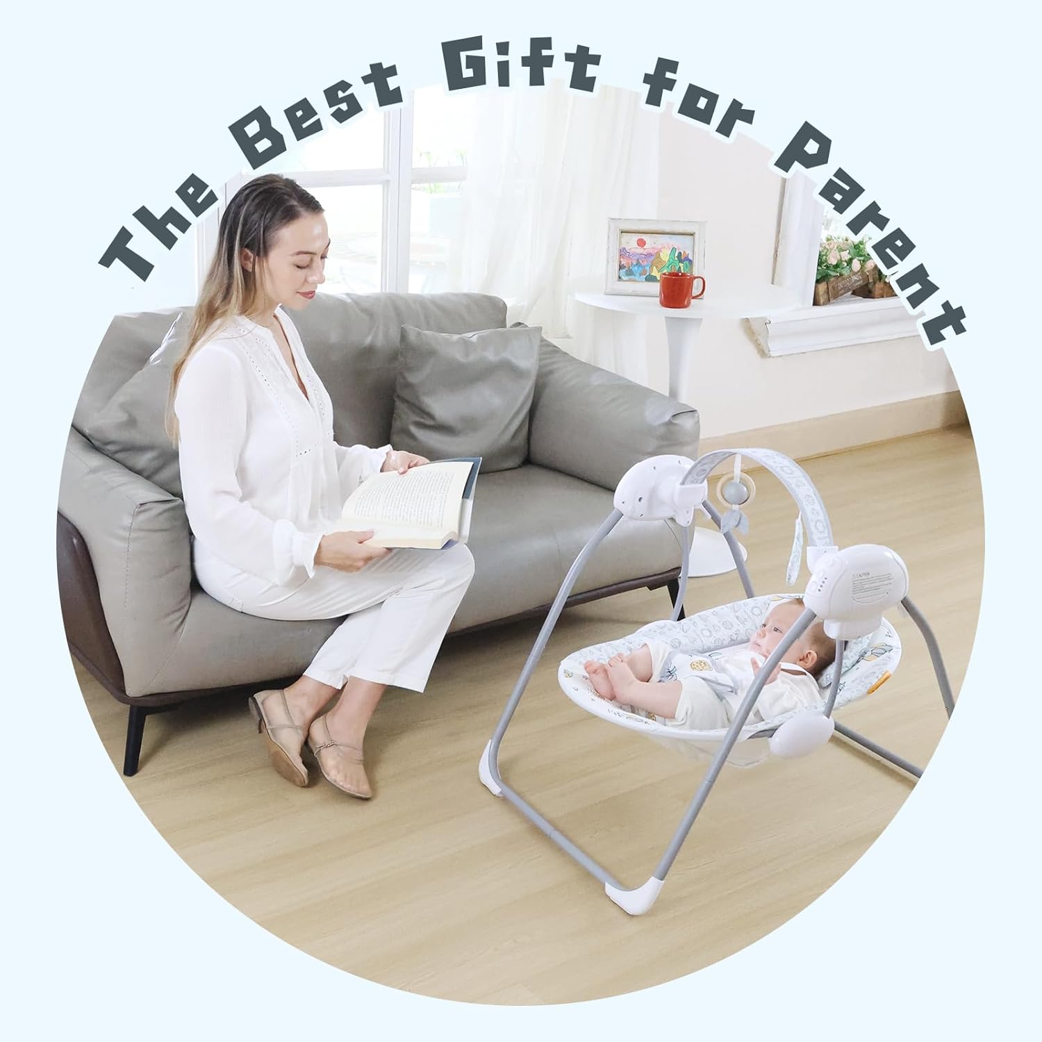 Portable Baby Swing for Infants, Compact & Foldable Infant Swing with 5-Speed Swing,Music, Timer, Cushioned Seat, Battery Operated, 0-9 Months 6-20 lbs,SG2403