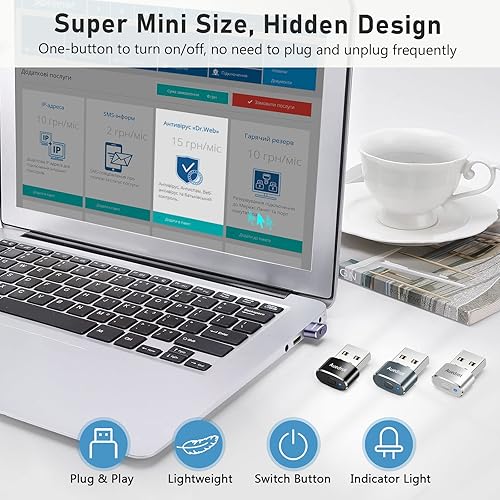 Miniatura 7 de Mouse Jiggler - Mouse movedor de mouse USB de metal indetectable con botón de interruptor, mini agitador automático con 2 modos de agitación, sin