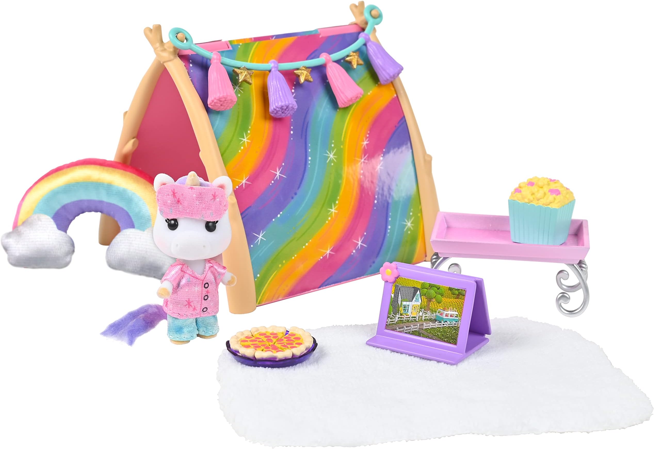 Honey Bee Acres Rainbow Ridge Sweet Dreams Pajama Party – 15 Piece Dollhouse Playset with Exclusive Unicorn Figure | Pretend Play Toys for Kids