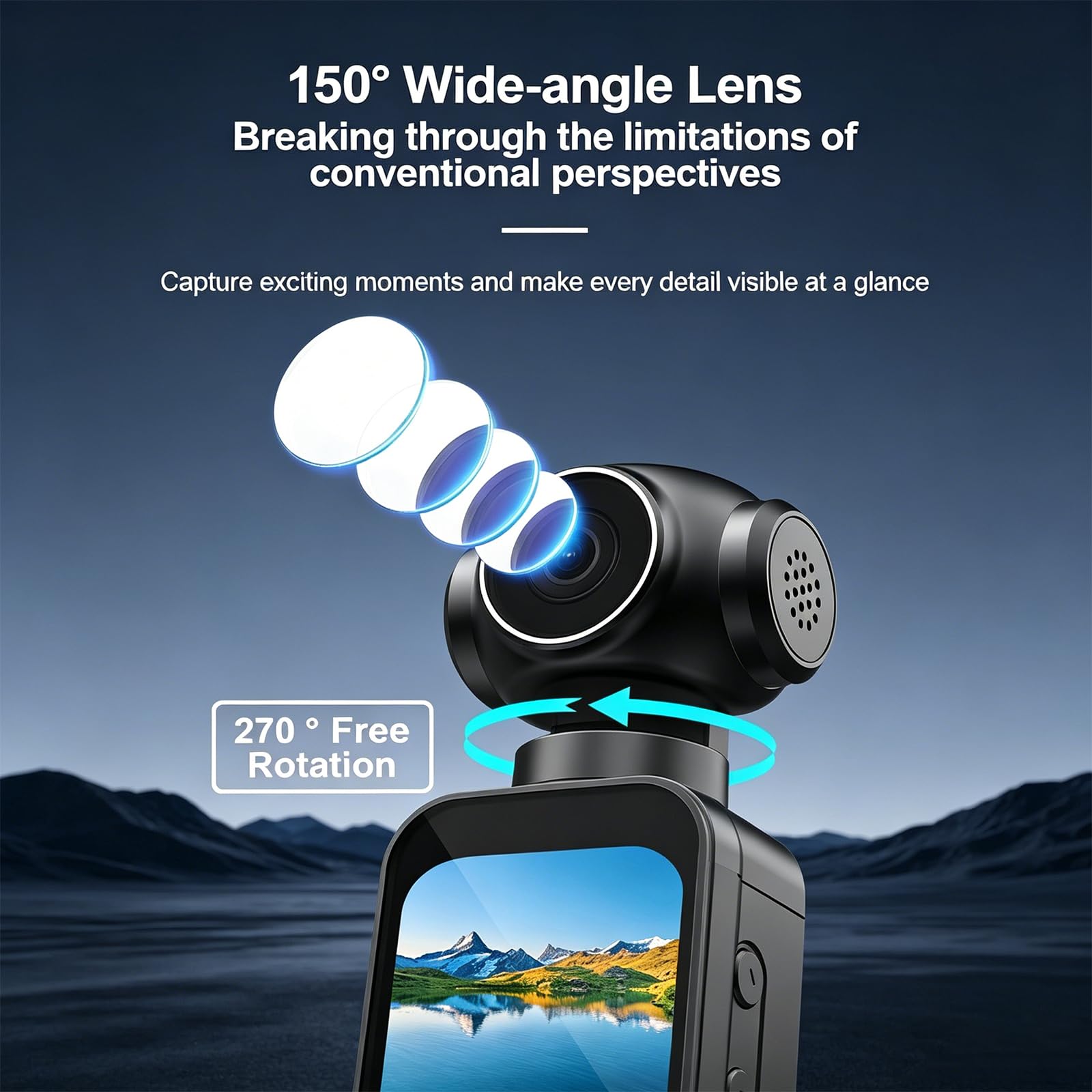 OBEST Sports Camera 4K Mini Vlog Camera, Cámara de acción portátil con rastreo Facial, Pantalla táctil de 1,69 Pulgadas, ELS Anti Shake, Apto para Deportes al Aire Libre, Conducir, Viajar, Vlog