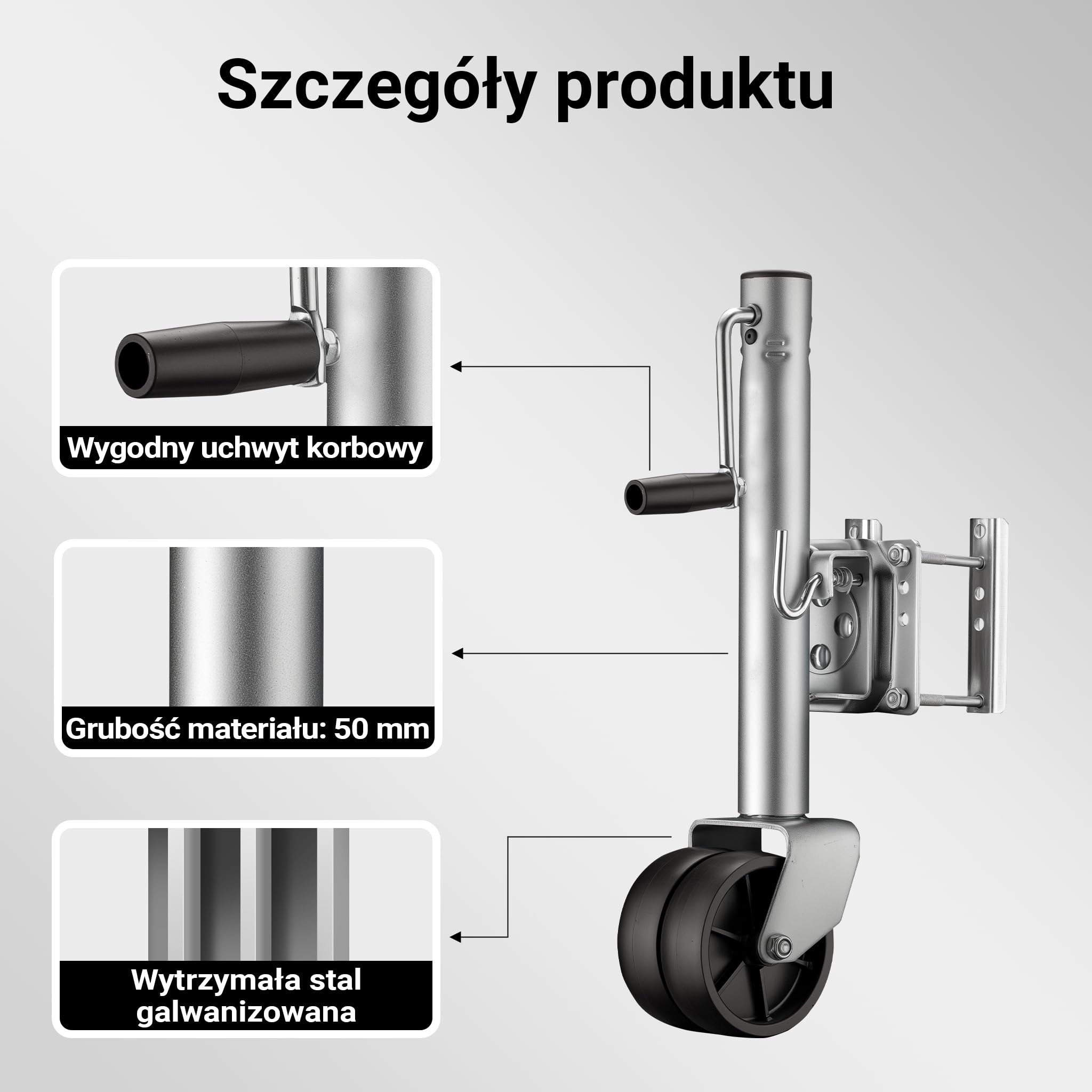 Wiltec Podwójne koło podporowe 2x 6" do 680 kg nośności do ciężkich przyczep kempingowych i transportowych