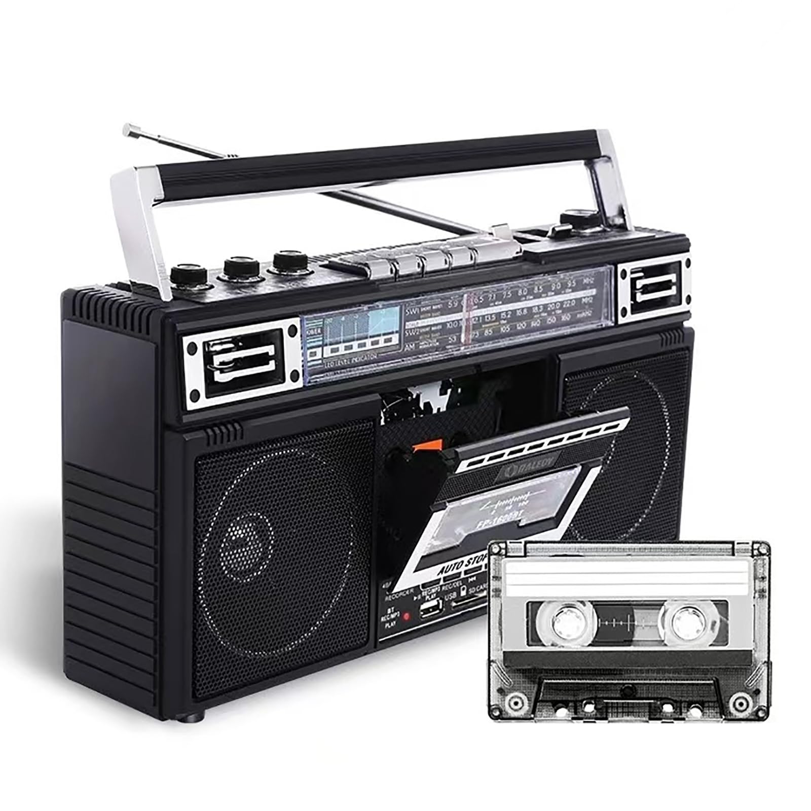 Lettore di cassette retrò con Bluetooth, riproduzione SD/USB, trascrizione e doppio audio HD per ascoltare musica nostalgica