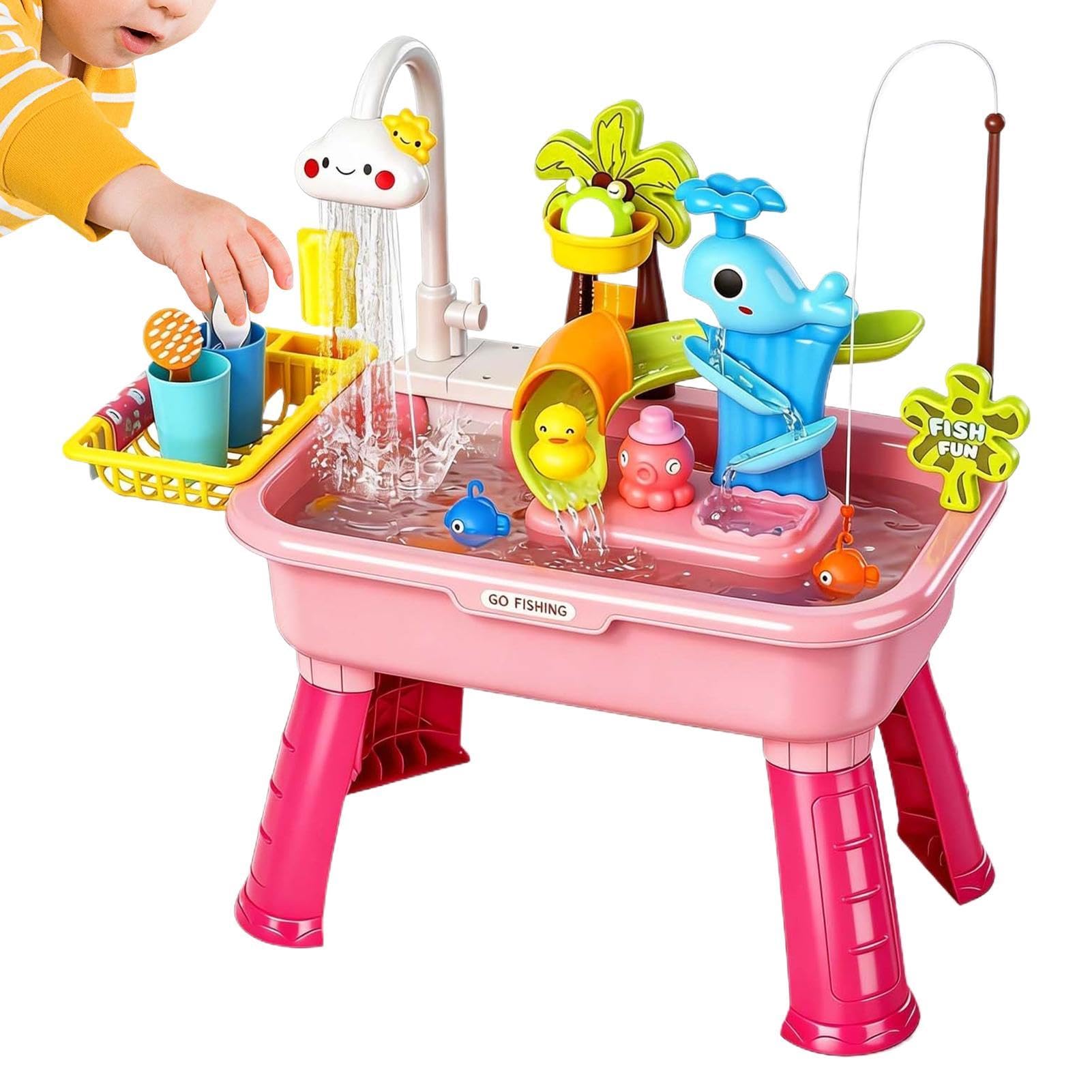Sand- Und Wasserspieltisch, 54 X 29 X 53 cm, Outdoor-Aktivitäts-Wassertisch, Drehbarer Wasserhahn, Kinder-Wasserspieltische Mit Pumpe Und Fließendem Wasse Für Mädchen Ab 3 Jahren