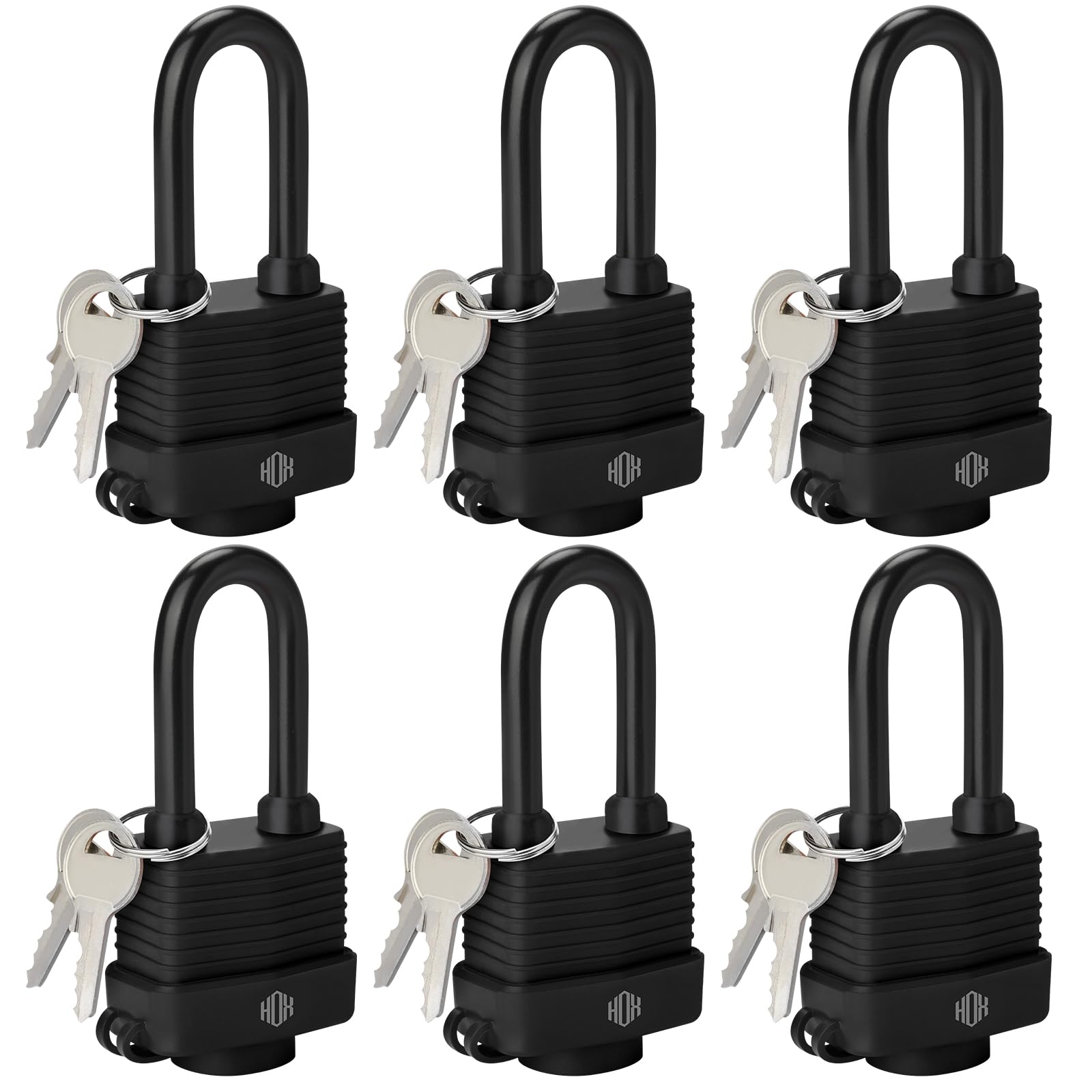 HOX Weather Resistant 40mm Padlock, 2-Inch Stainless Steel Shackle, 6-Pack
