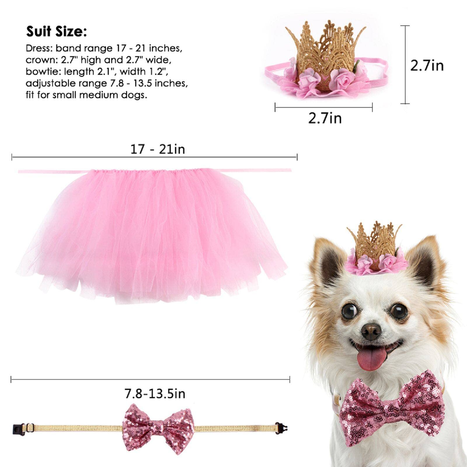 Zjyufy Dog Girl Tutu Skirt Puppy Girl Birthday Party Supplies Pet Cute Hat Bowtie Skirt for Small Dogs Girl Cat Puppy Kitty Wedding