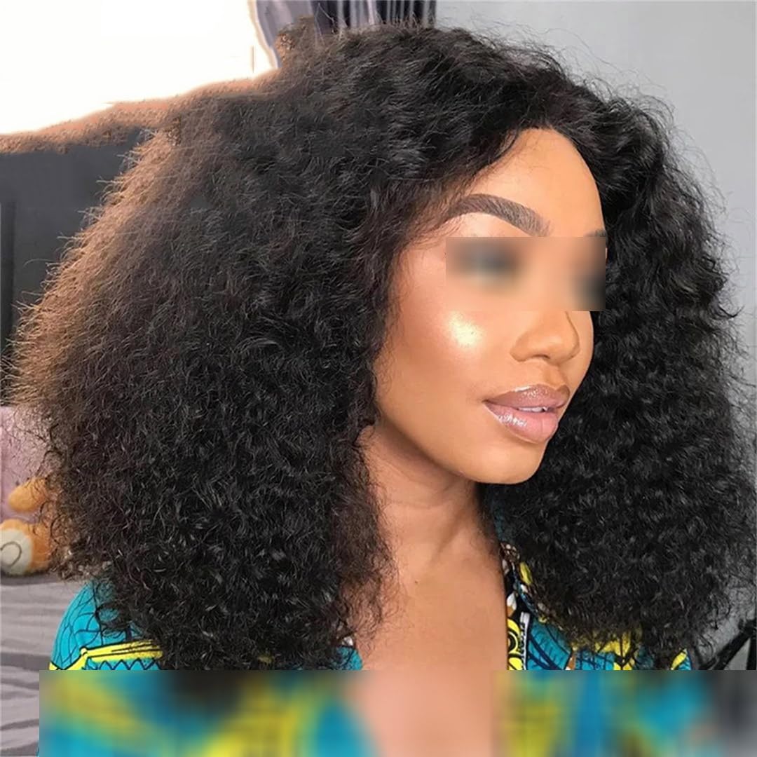 Amazon.com : Afro Kinky Curly Middle Part Wig Lace Closure  display picture 2