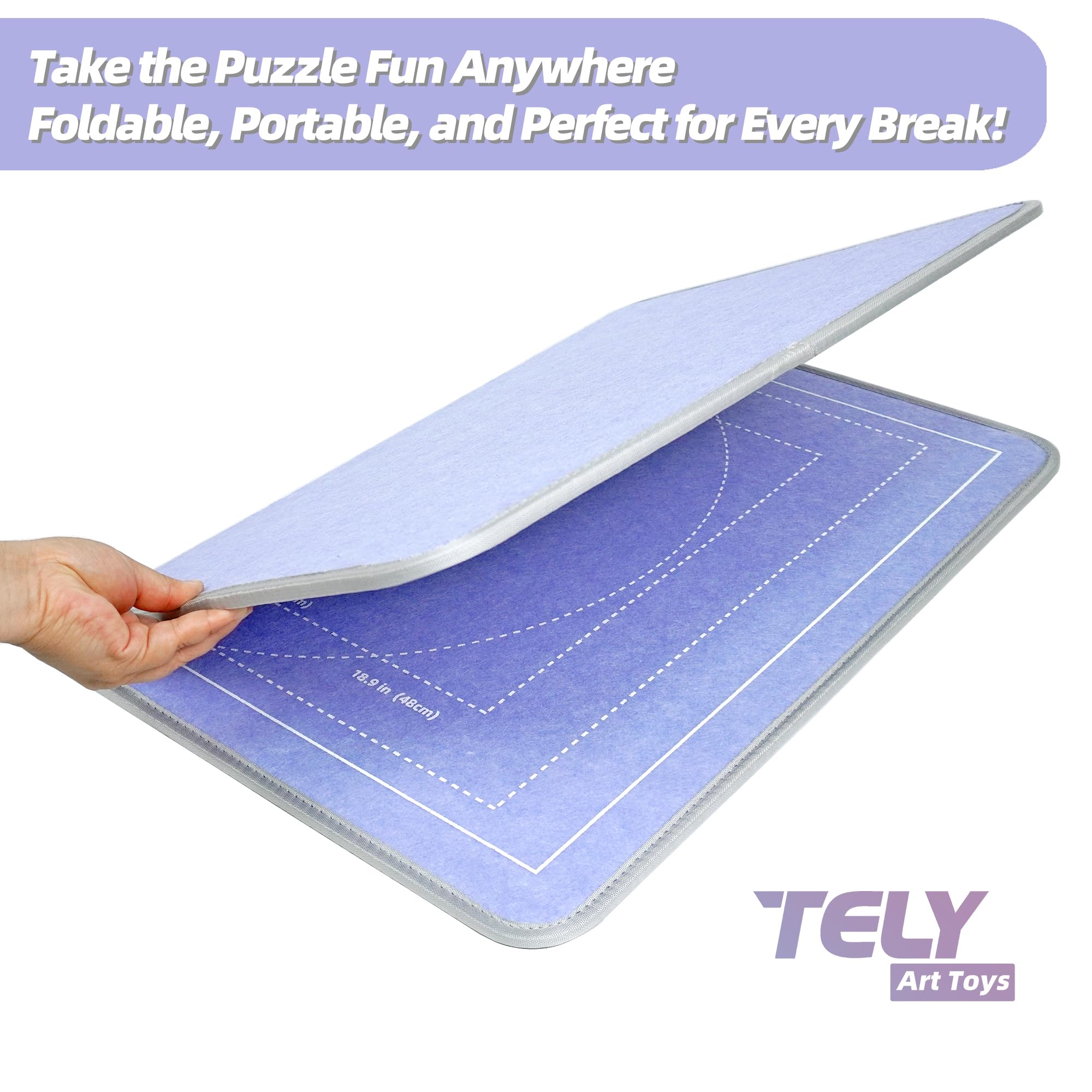 TELY Składana tablica do puzzli – wytrzymały twardy filc, antypoślizgowa powierzchnia, przenośna i lekka, pasuje do 1000 sztuk, lawendowa mata do puzzli na stół, okrążenia lub stojak na puzzle