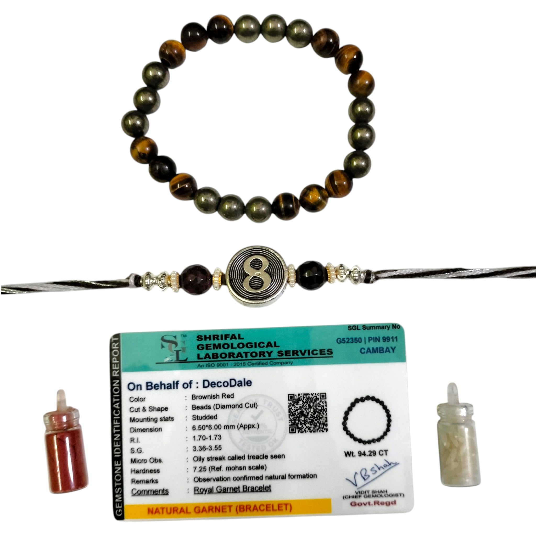 CERTIFIED Mulank 8 Energy Bracelet & Rakhi for Wealth & Protection | Charged Tiger Eye & Pyrite Healing Beads UNISEX Rakhi for Brother, Bhaiya, Bhabhi, Nephew, Niece | Birth date 8, 17, 26 | Saturn Bracelet for Career & Money Growth-image-47