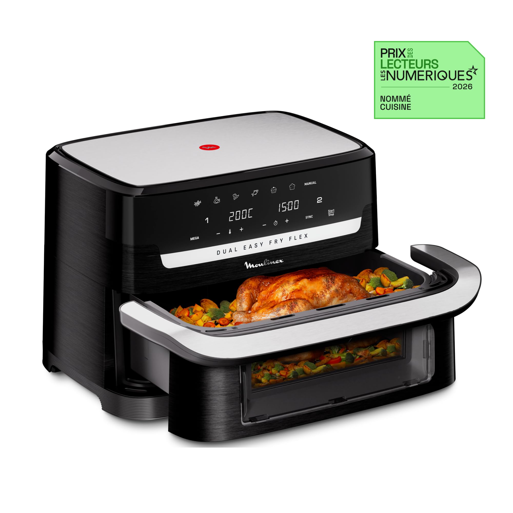 Moulinex Easy Fry Dual Flex, air fryer, Grand tiroir de 9L, Double zone, Séparateur amovible, jusqu'à 8personnes, 7programmes intuitifs, EZ9228F0, noire, Noir