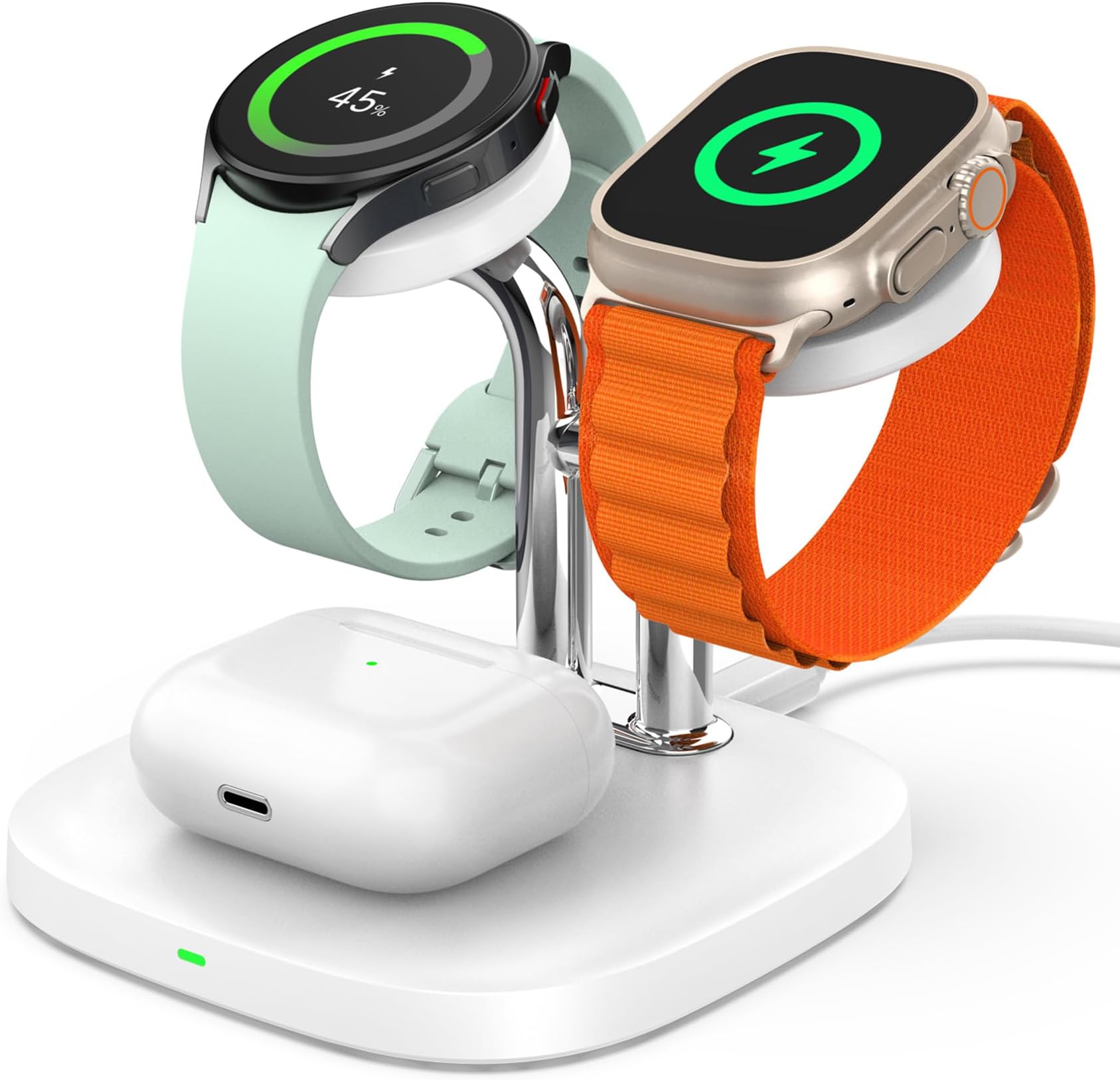 SwanScout 704D Dual Watch Charger, the Left one is Only compatible with Samsung Watch Series, the Right one is Only for Apple Watch Series (No Adapter)