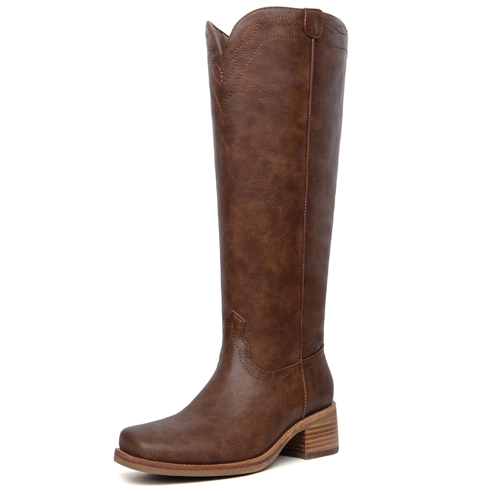 Knee High Boots Women Square Toe Chunky Block Heel Banana Campus Boot Wide Calf Comfortable Low Heel Riding