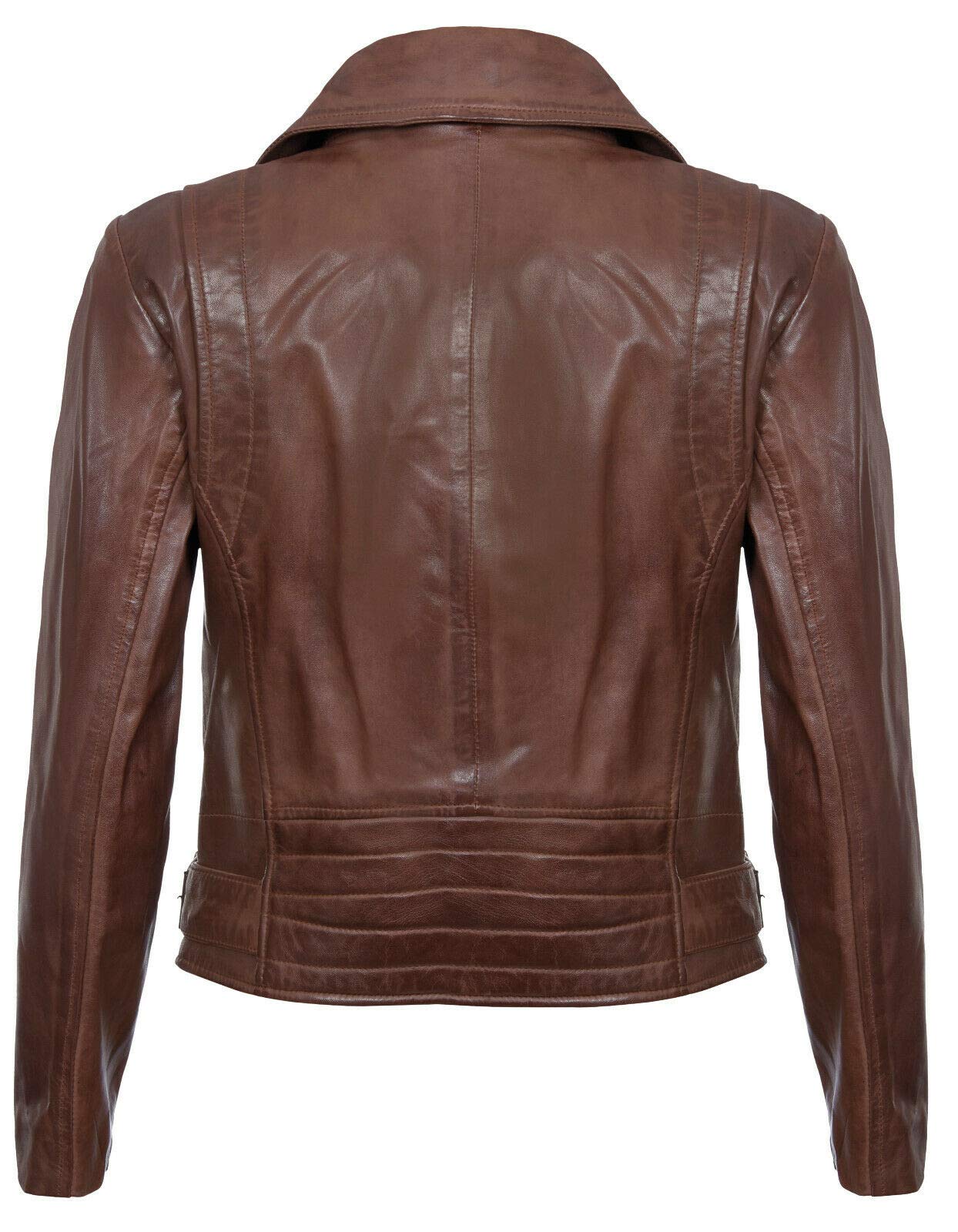 Infinity Leather Señoras Para Mujer de Cuero real Marrón Equipado con Chaqueta de Moda con Cremallera Estilo Motorista L