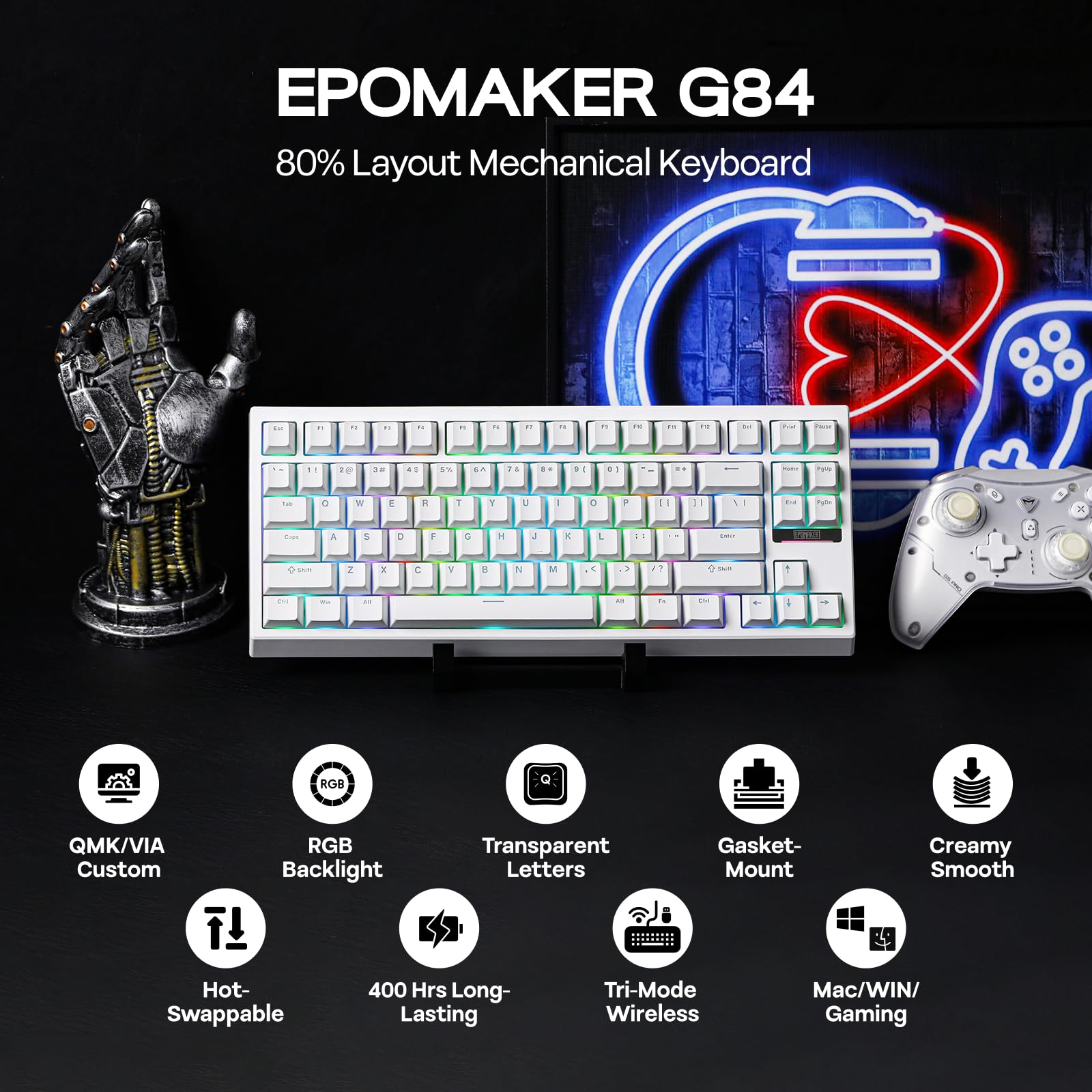 EPOMAKER　G84　英語配列　Creamy Jade Switch Amazon.com: EPOMAKER G84 80% RGB Gaming Mechanical Keyboard with