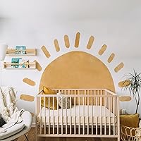 Vista 10 de Grandes calcomanías de tela acuarela boho medio sol para pared despegables y adhesivas, calcomanías de mural de amanecer en tonos pastel, decoración