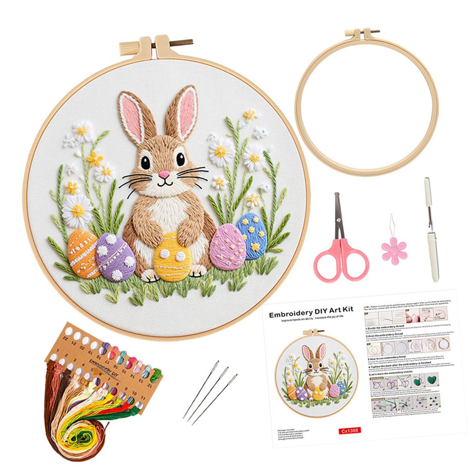 Complete Easter Rabbits Embroidery Set Includes All Materials Fabric Thread Needle and Instructions for Craft Lovers Relaxing Easter Rabbits Embroidery Set Includes All Supplies for Stress Relief