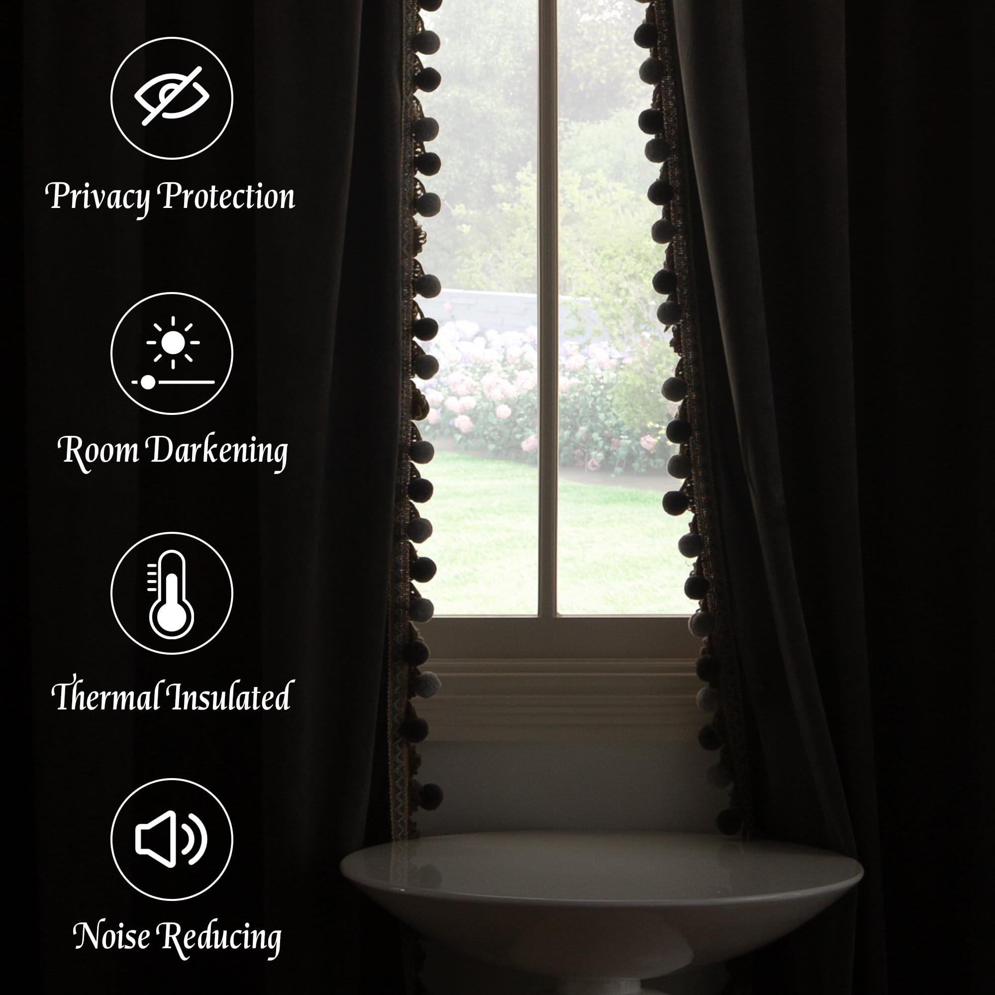 StangH Cortinas de Terciopelo de Lujo con Pompones, Cortinas Decorativas para oscurecer la habitación, con Aislamiento térmico, Bolsillo para cortinero, para Sala de Estar/Armario, 52 Pulgadas de