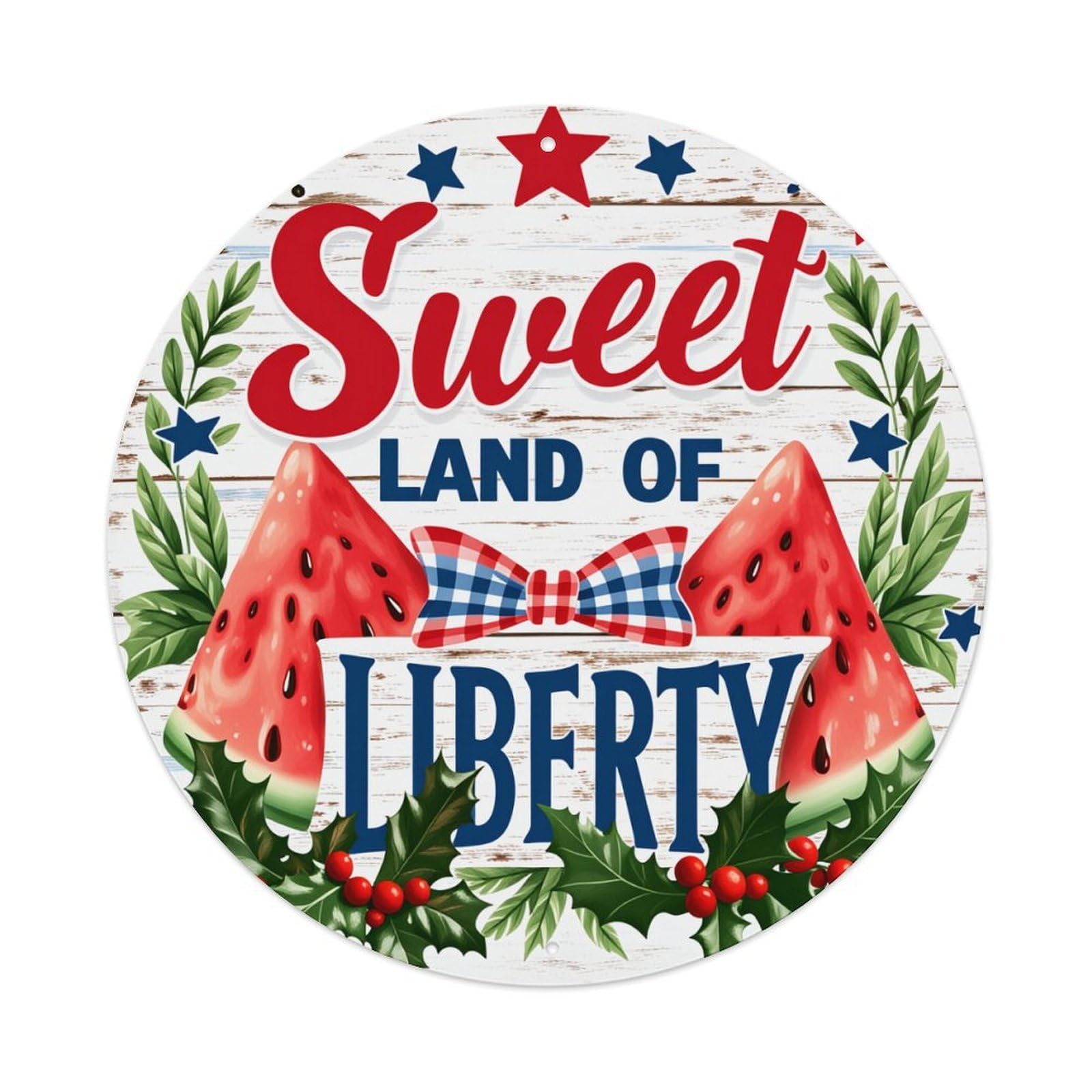 Sweet Land Of Liberty Watermelon Round Tin Sign Retro Metal Sign for Cafe Bar Pub Home Game Room Gym Club Wall Decoration Vintage Metal Poster 8x8 Inch