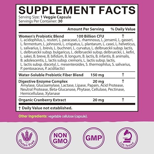 Miniatura 2 de Probióticos para mujeres, 100 mil millones de UFC, 36 cepas, probióticos para mujeres con prebióticos y enzimas digestivas, arándano orgánico,